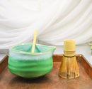 Green And White Emerald Ceramic Japanese Matcha Green Tea Bowl Whisk & Scoop Set
