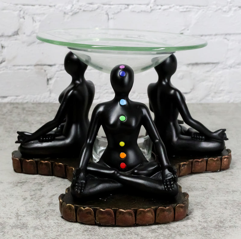Chakra Zones Black Yoga Avatars Meditating On Lotus Candle Heat Oil Burner Decor