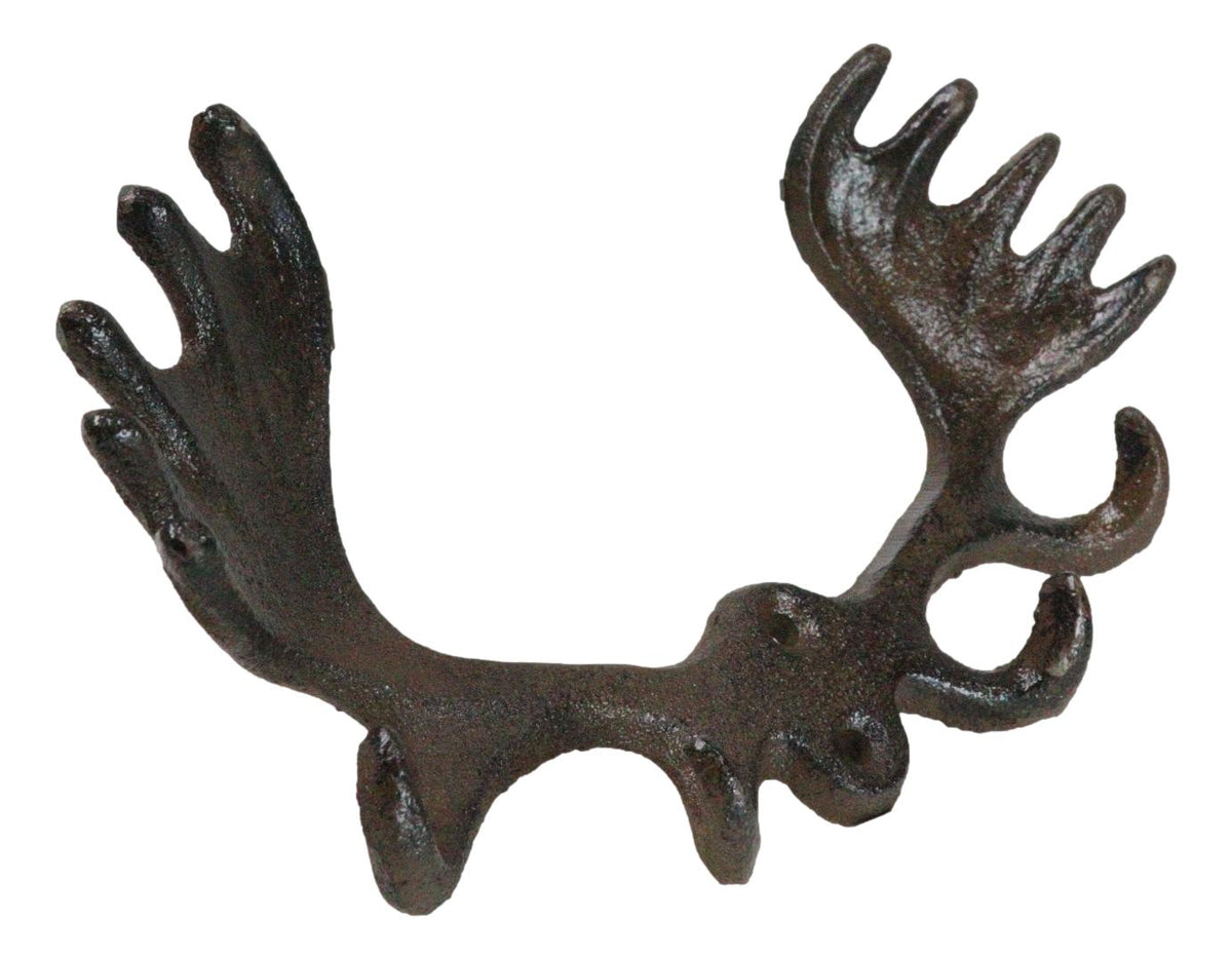 Set Of 2 Cast Iron Western Rustic Bull Moose Antlers Rack 4 Pegs Wall Hooks