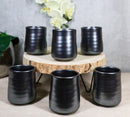 Pack Of 6 Black Tetsu Kesho Reactive Glaze Ceramic Yunomi Tea Cups 9oz