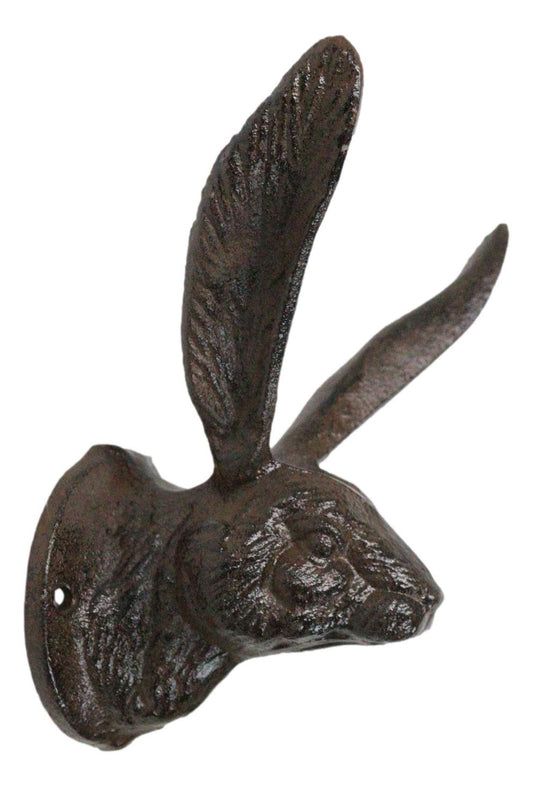 Large Rustic Cast Iron Whimsical Bunny Rabbit with Cute Ears Wall Hook Sculpture