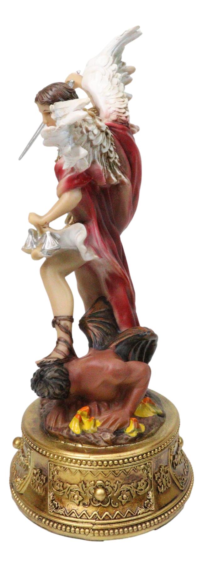 Archangel Saint Michael Trampling Satan Figurine With Rosary Drawer Box 9"H