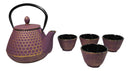 Royal Purple And Gold Honeycomb Tetsubin 27oz Cast Iron Tea Pot With 4 Cups Set