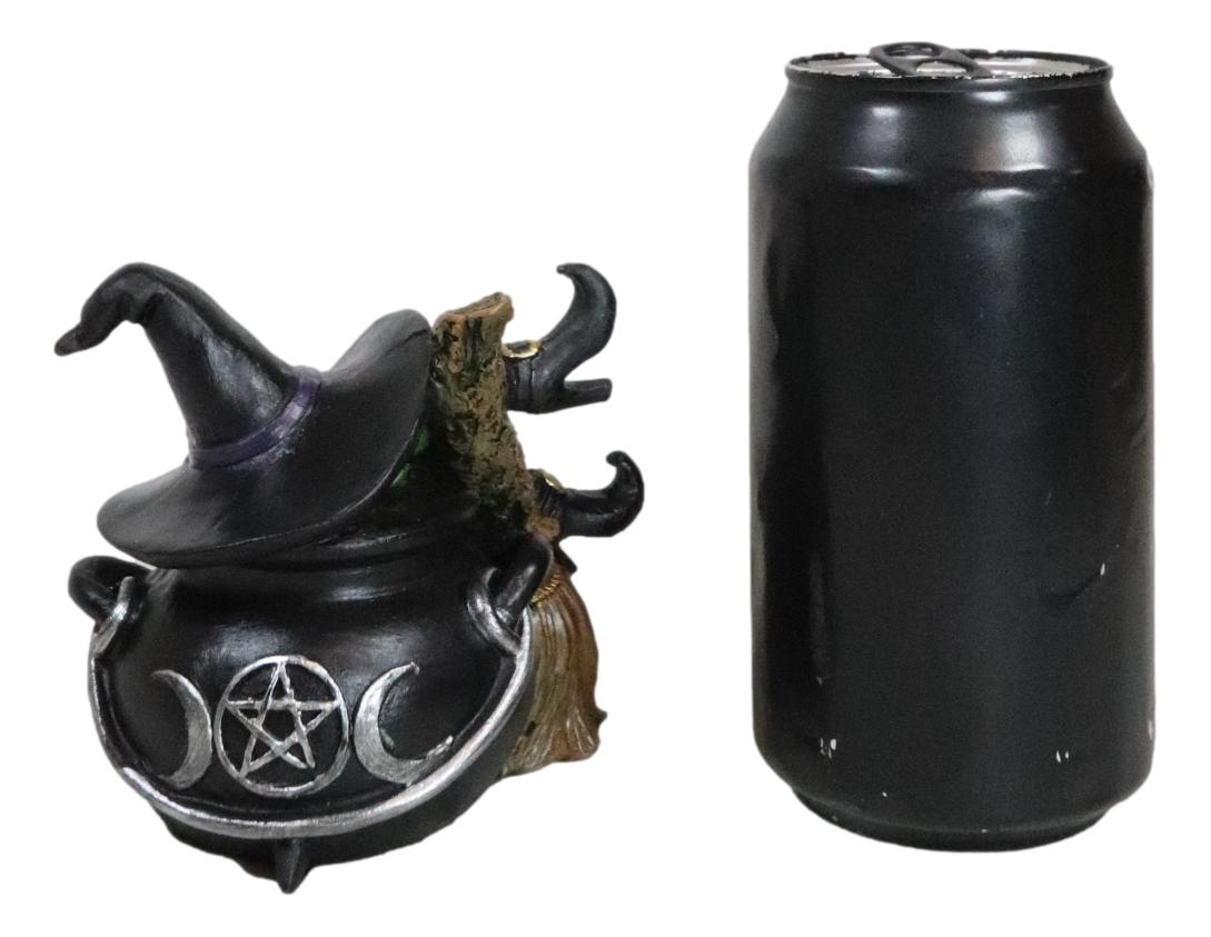 Sleeping Witch with Hat and Broomstick in Triple Moon Fire Cauldron Figurine