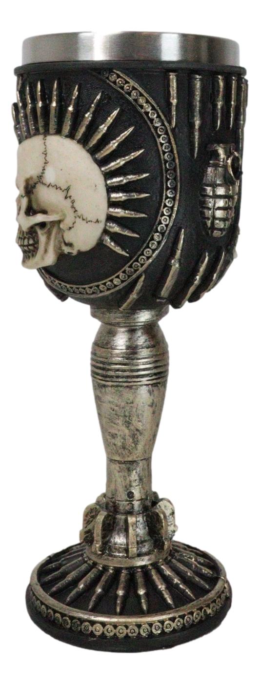 War Dog Steampunk Skeleton Bullet Spiked Mohawk Skull Wine Goblet Chalice Cup