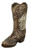 Western Wild Horse with Floral Scrollwork Faux Wood Cowboy Boot Vase Holder