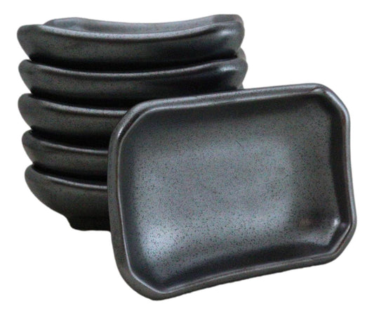Pack Of 6 Ceramic Black Tetsu Kesho Soy Sauce Oil Condiment Rectangular Dishes