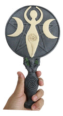 Wicca Triple Moon Spiral Goddess with Magical Ivy Leaves Sculptural Hand Mirror