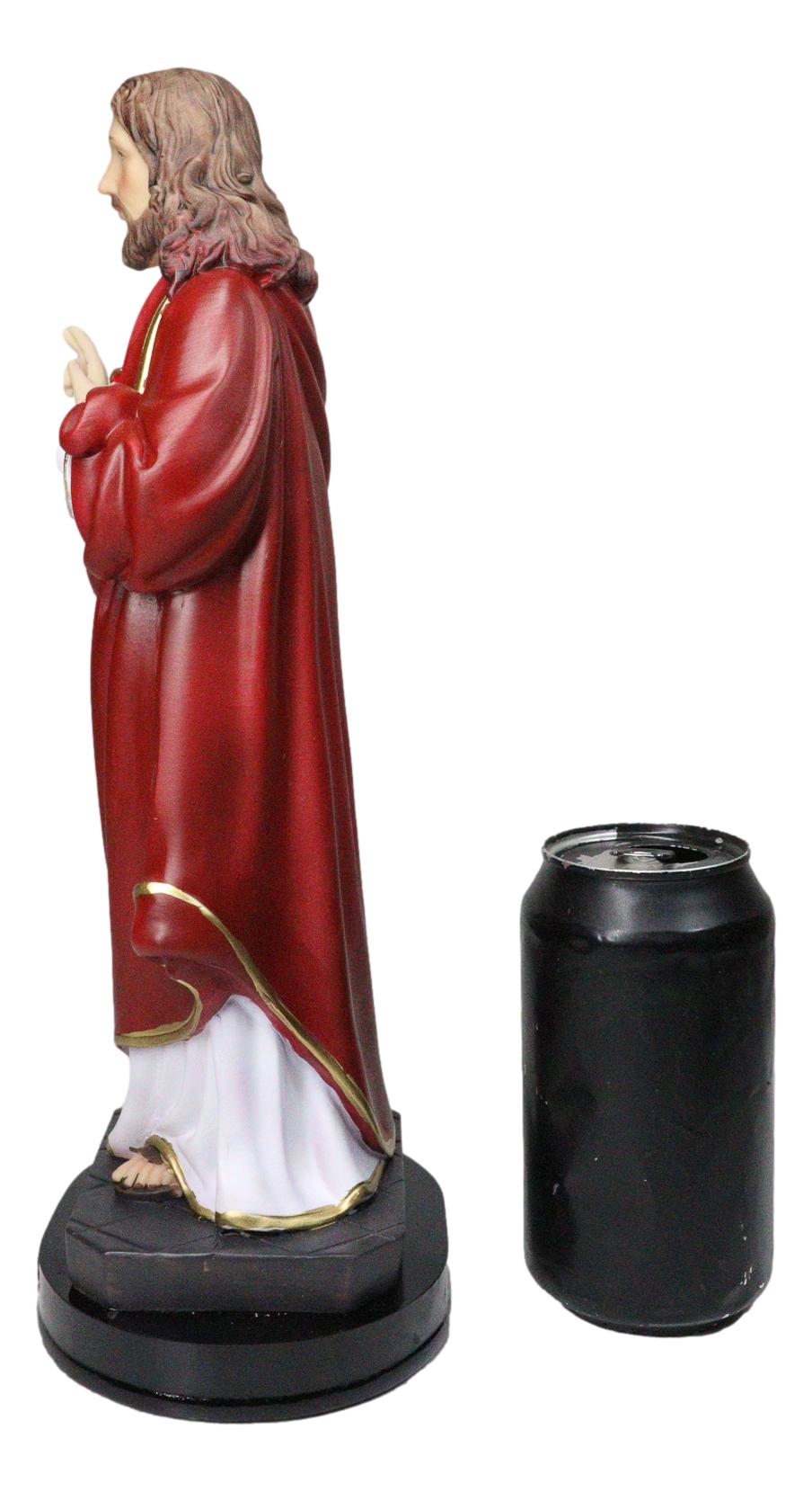 Catholic Sacred Heart of Jesus Christ in Scarlet Red Robe Statue With Base 12"H