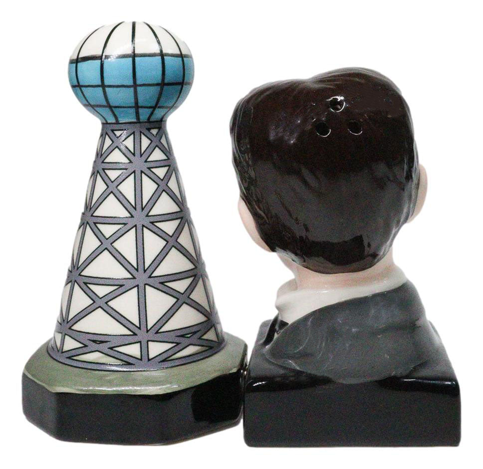 Nikola Tesla And Wardenclyffe Plant Tower Ceramic Salt And Pepper Shakers Set