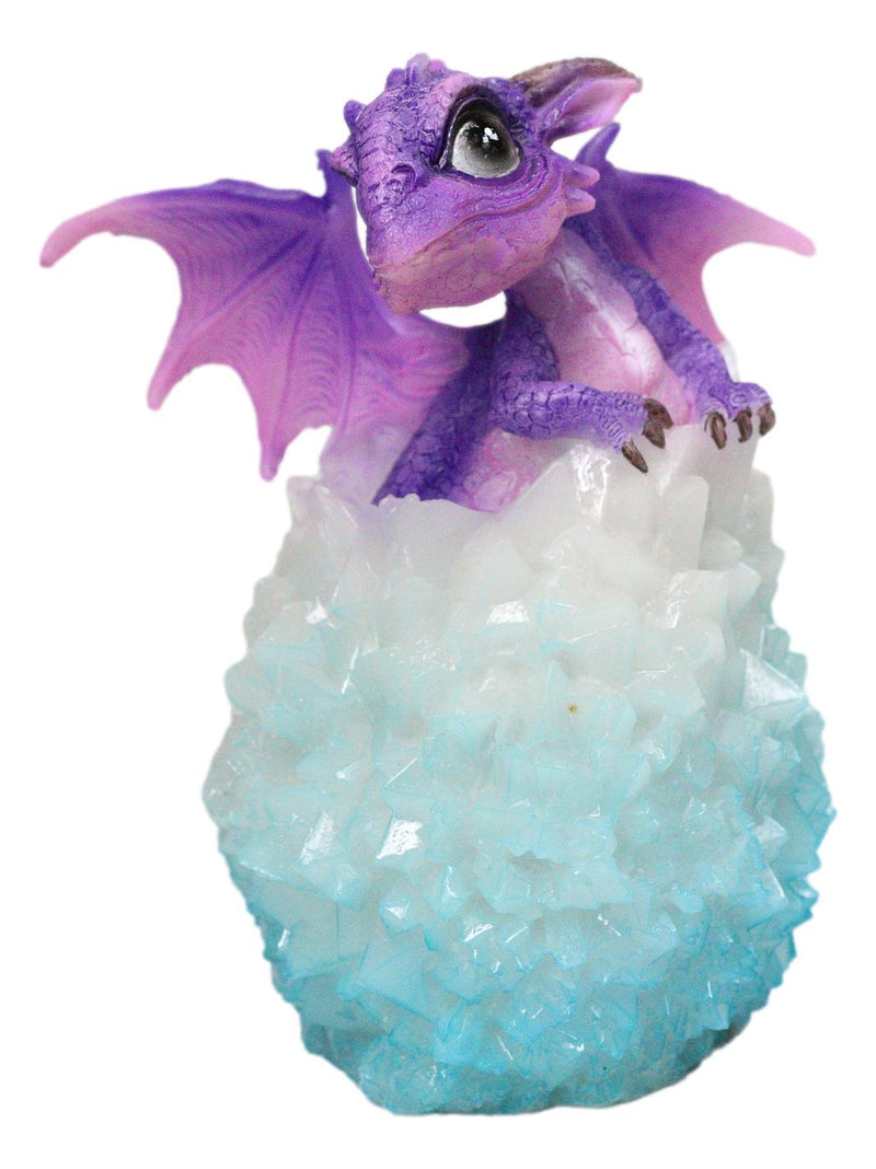 Whimsical Cute Purple Baby Dragon Hatchling in LED Crystal Icicles Egg Figurine