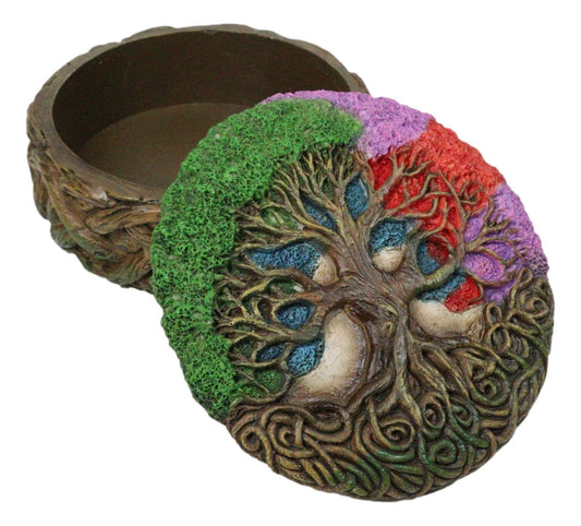 Celtic Sacred Tree of Life Yggdrasil With Dendritic Roots Round Trinket Box 5"