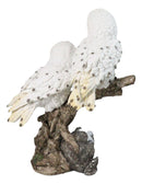 12-Inch Snowy Winter Spotted Owl Couple Figurine on Snow-Covered Tree Branch