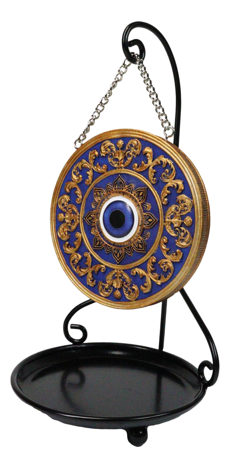 Evil Eye with Mandala Floral Scroll Round Medallion Backflow Incense Cone Burner