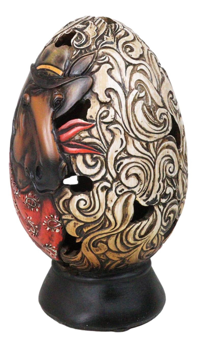 Rustic Western Horse With Cowboy Hat and Red Scarf Egg Money Piggy Bank Figurine