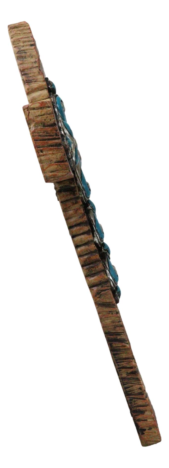 Rustic Southwestern Faux Wooden Turquoise Fleur De Lis Scrollwork Wall Cross