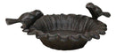 Small Rustic Cast Iron Lovebirds Perching On Sunflower Garden Bird Feeder Bath