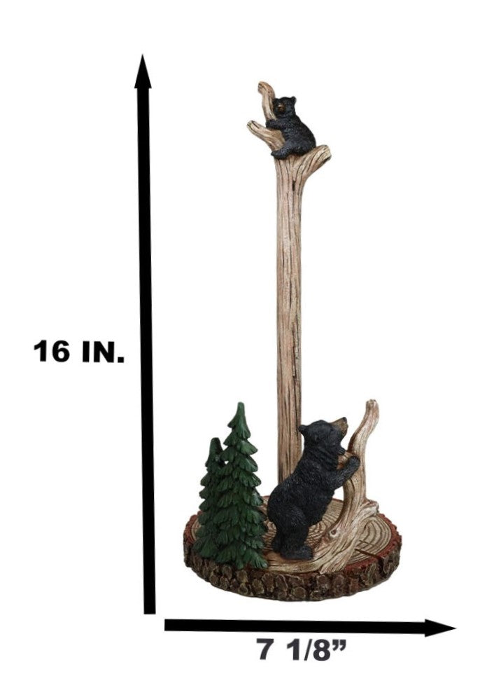 Woodland Black Bear Cubs Climbing On Tree In Pine Forest Paper Towel Holder