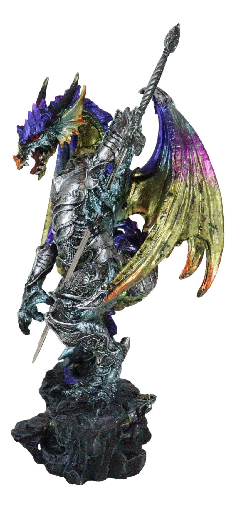 Large Hyperion Rainbow Armored Dragon With Excalibur Sword Letter Opener Decor