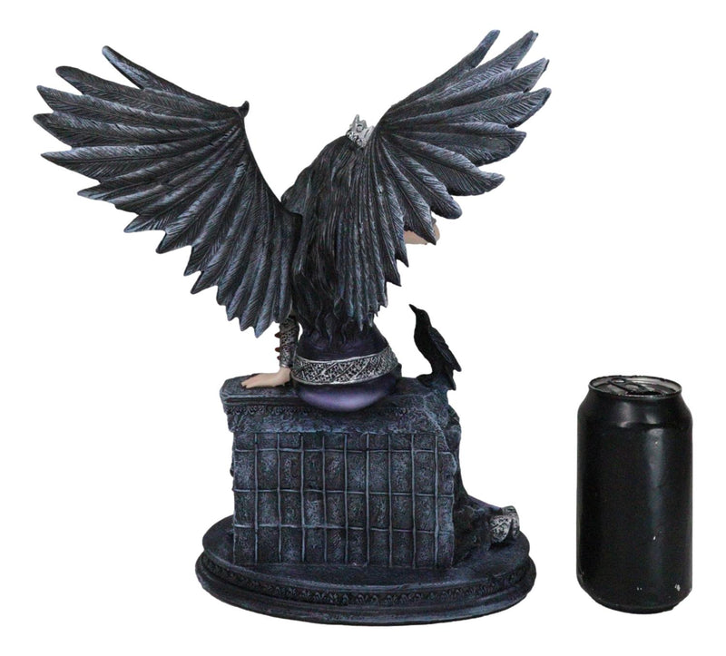 Dark Encounter Gothic Crowned Fairy Queen With Raven Crow On Ledge Figurine