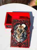 Skeleton Bride and Groom Keepsake Trinket Box with Red Roses Gothic Skull Lovers
