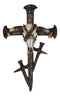Rustic Western Barbed Wires Cow Skull With 3 Spike Nails Crosses Wall Cross