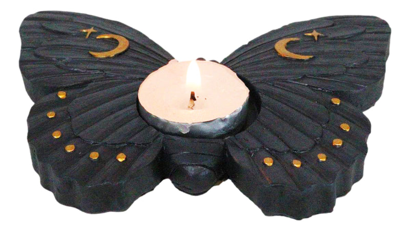 Wicca Metaphysical Celestial Moons Black Moth Votive Tealight Candle Holder