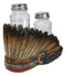 Southwest Native Indian Chief Headdress Roach Salt And Pepper Shakers And Holder