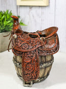 Rustic Western Faux Leather Cowboy Horse Saddle On Barrel Toothbrush Holder