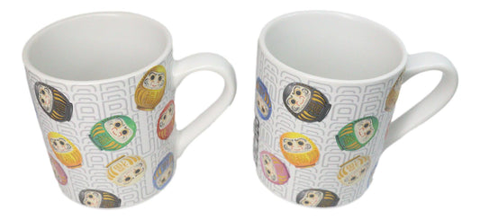 Set Of 2 Daruma Talisman Of Luck And Perseverance Textured Ceramic Mug Cups 11oz