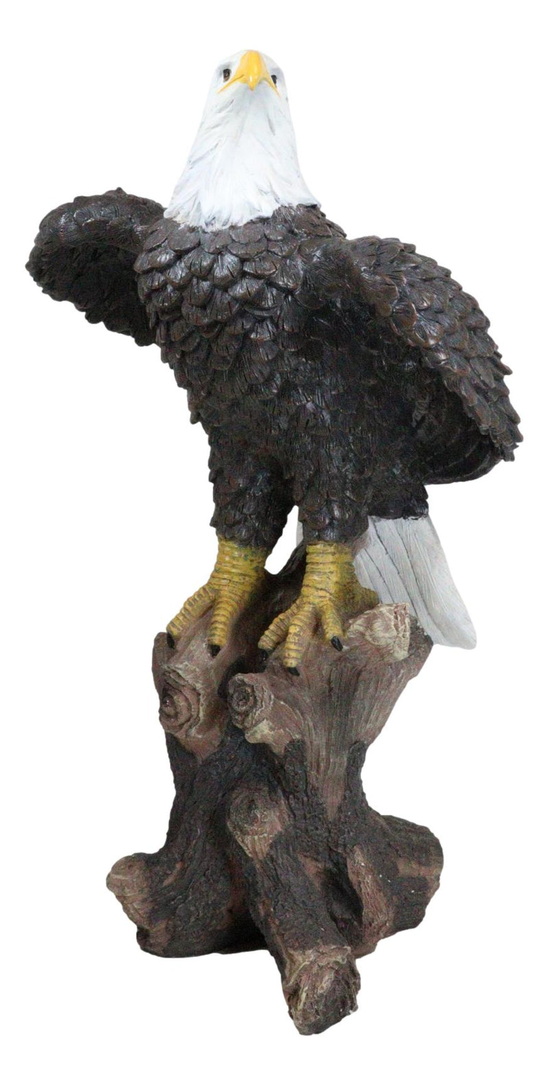 Large 21"H American Pride Bald Eagle Perching On Tree Stump Statue Patriotic Art