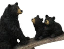 Rustic Forest Black Bear Mother and 2 Cubs Sitting On Tree Logs Seesaw Figurine