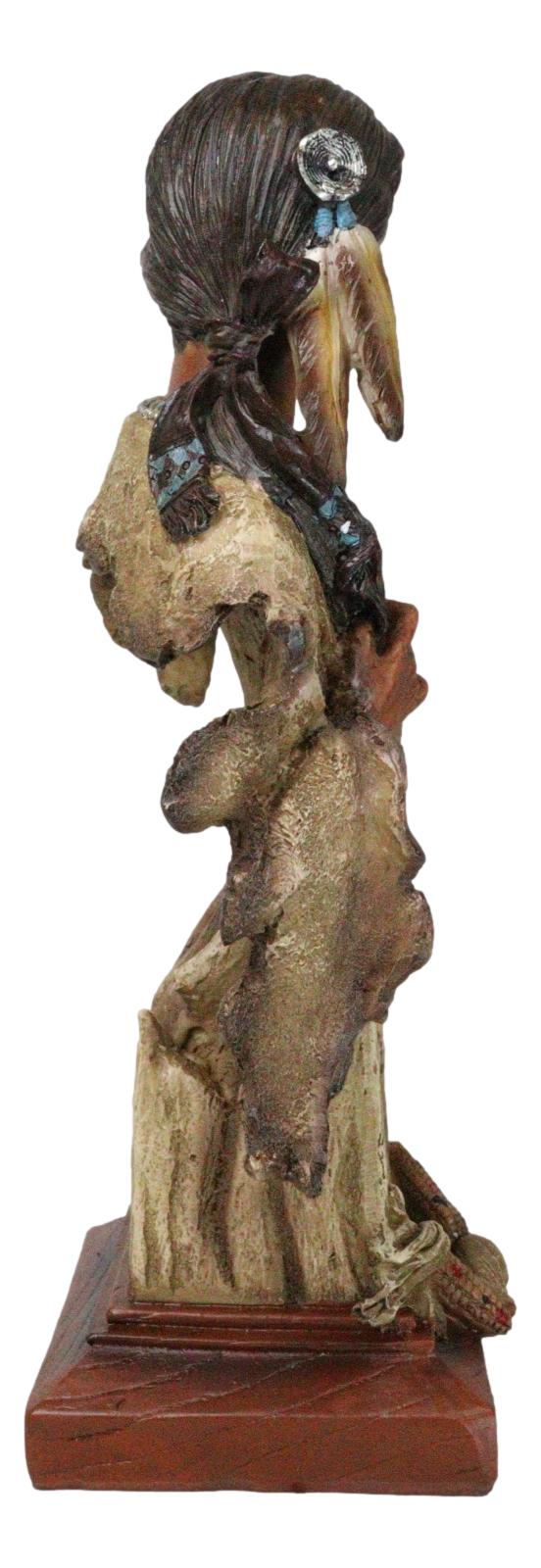 Tribal Native American Indian Lady Princess with Eagle Feathers Bust Figurine
