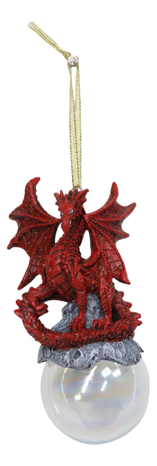 Ruth Thompson Red Inferno Dragon On Pearl Glass Ball Ornament Figurine 5"H - Ebros Gift