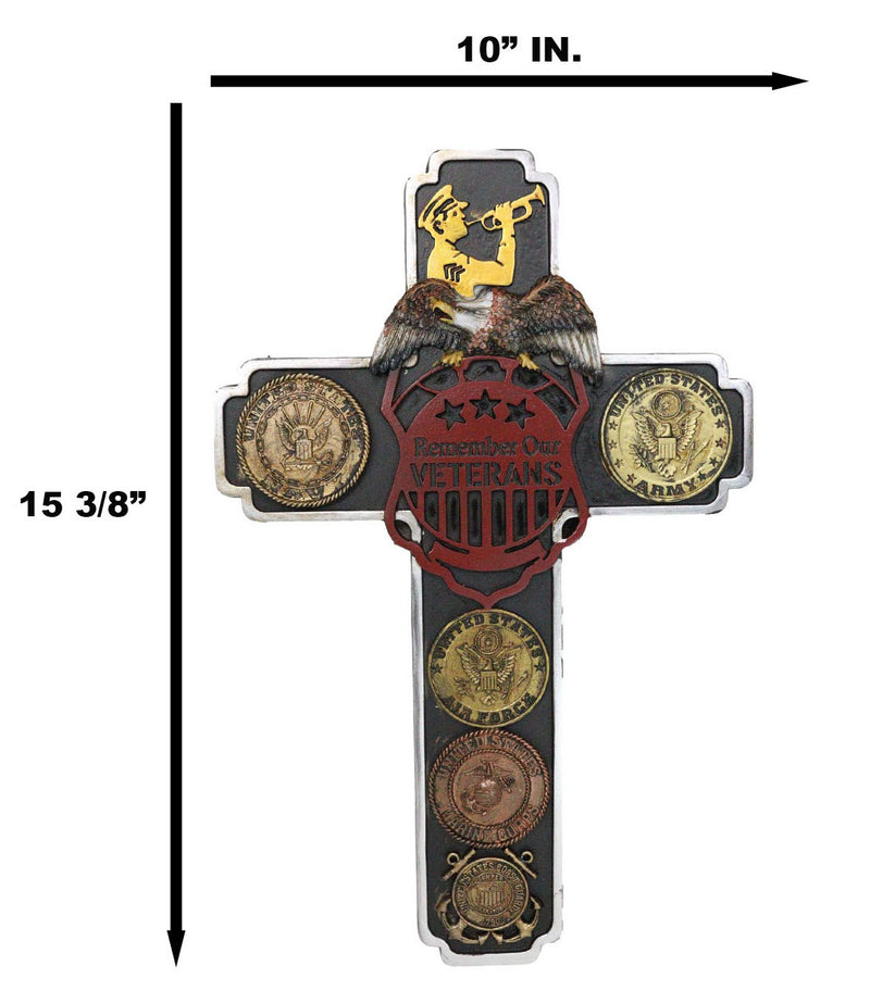 Remember Our Veterans Eagle USA Navy Army Air Force Military Medals Wall Cross