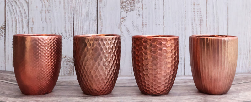 Set Of 4 Boutique Chic Copper Hammered Look Ceramic Votive Candle Holder Cups