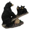 Rustic Forest Black Bear Mother and 2 Cubs Sitting On Tree Logs Seesaw Figurine