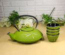 Green Dragonfly Traditional Tetsubin Cast Iron Tea Pot With 4 Cups Set 37oz