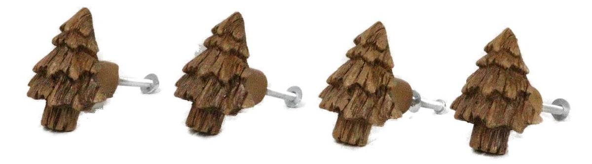 Set Of 4 Western Rustic Forest Pine Trees Faux Wooden Cabinet Door Pull Knobs - Ebros Gift