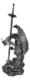 Stone Grey Dragon Holding Blue Orb and Drake Skull Sword Letter Opener Figurine