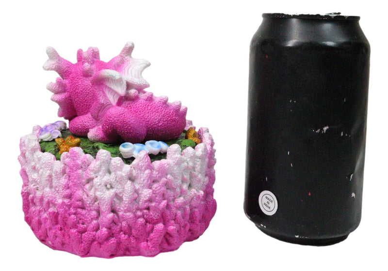 Cute Hot Pink Hatchling Dragon Sleeping On Coral Reef Decorative Trinket Box