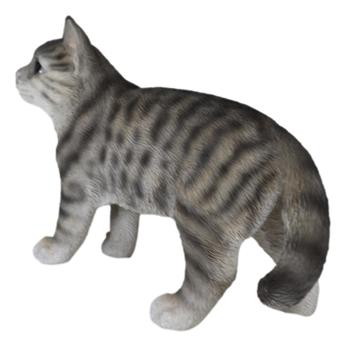 Standing Feline Gray Tabby Cat Kitten Figurine With Realistic Glass Eyes Decor