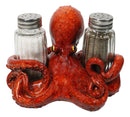 Red Spotted Nautical Marine Cephalopod Octopus Salt Pepper Shakers Holder Set