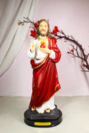 Catholic Sacred Heart of Jesus Christ in Scarlet Red Robe Statue With Base 12"H