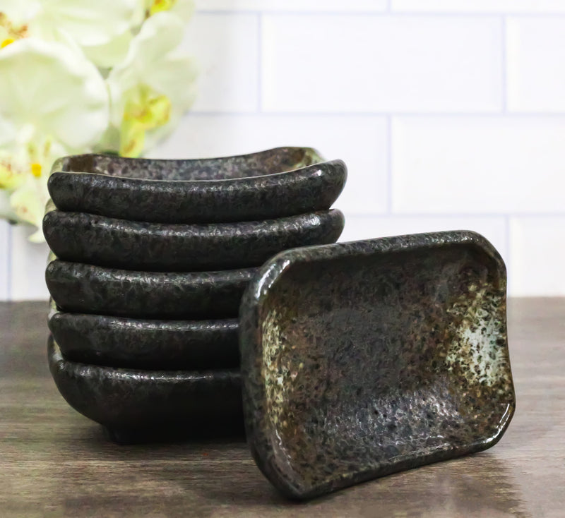 Pack Of 6 Ceramic Grey Hakumu Soy Sauce Oil Condiment Rectangular Dishes 2oz