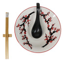 Pink Sakura Ceramic Ramen Rice Bowl With Soup Spoon Chopsticks And Rest Set