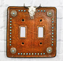 Set of 2 Western Cow Skull Turquoise Conchos Wall Double Toggle Switch Plates