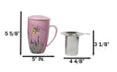 Pink Spring Honeybee 15oz Porcelain Tea Mug With Lid And Stainless Steel Infuser