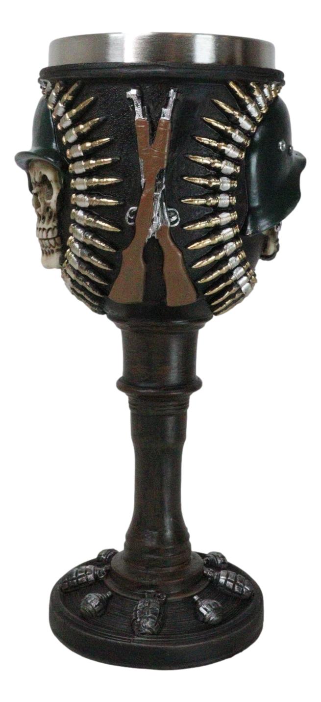 Military Army Platoon Soldier Skull With Helmet Bullets And Rifles Wine Goblet