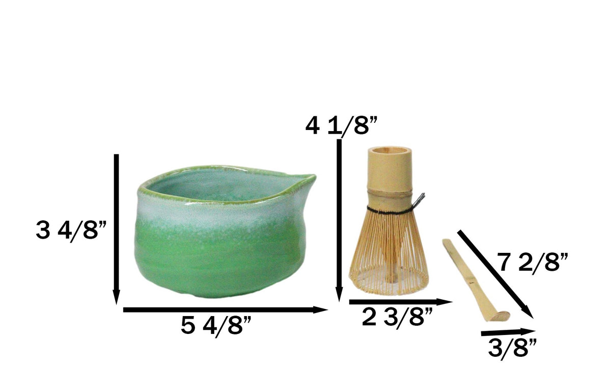 Green And White Emerald Ceramic Japanese Matcha Green Tea Bowl Whisk & Scoop Set